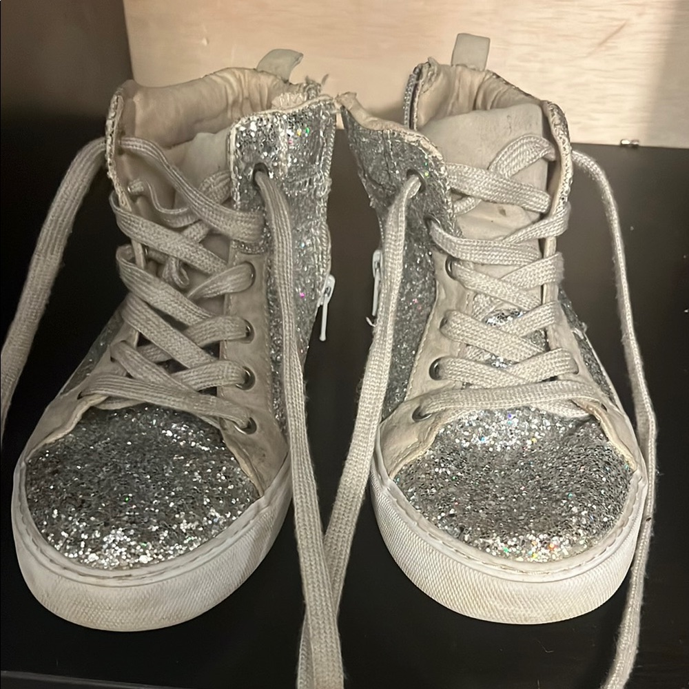 GAP Silver and Gray High-Top Sneakers with Glitter Toe Cap